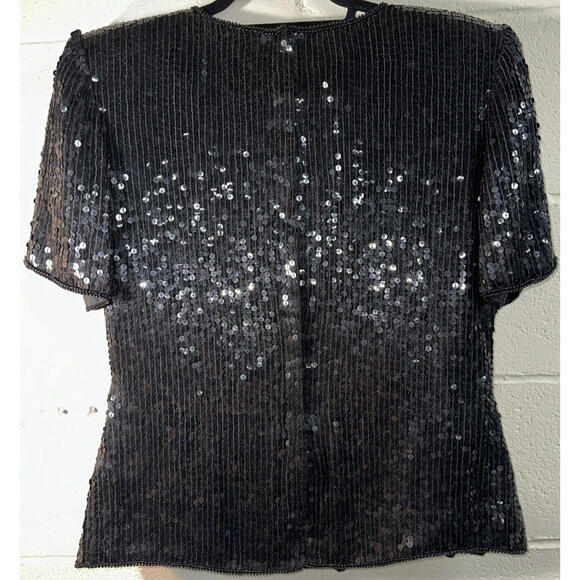 Vtg Stenay Black Multi Color Floral Silk Beaded Sequin Evening Blouse Top Size M - Picture 4 of 6